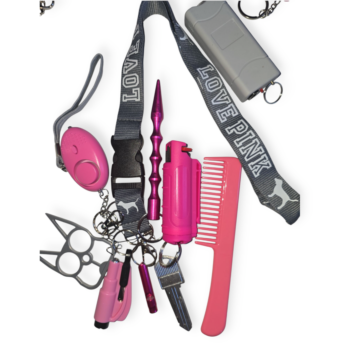 Gray and pink self defense keychain set
