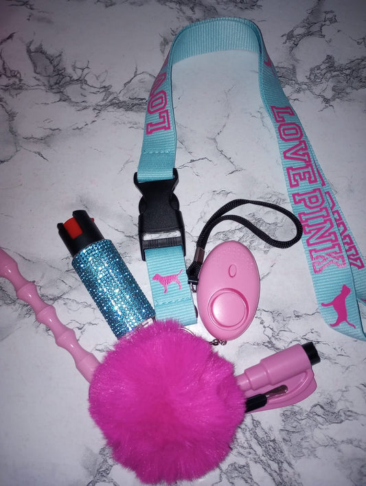 teal and pink self defense keychain