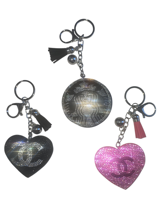 Inspired Rhinestone heart keychains/bag charms